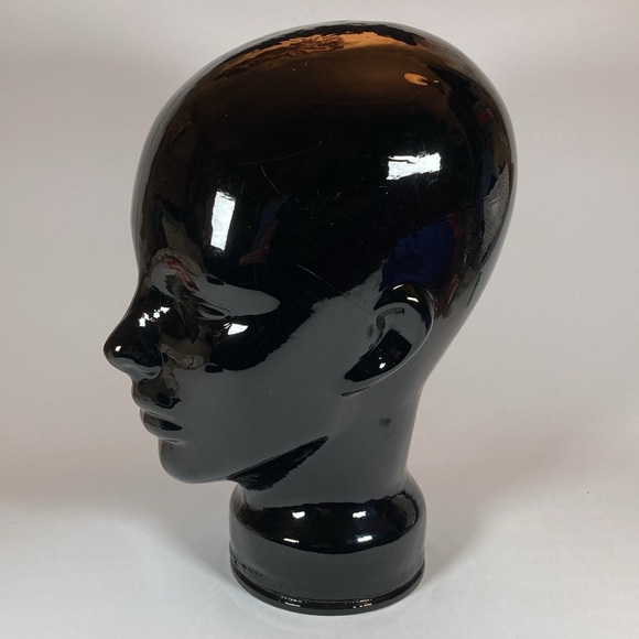 VTG Black Spain Glass Mannequin Head Hat Wig Stand Display - Picture 2 of 6